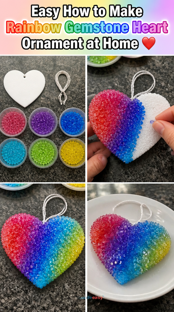 Easy How to Make Rainbow Gemstone Heart Ornament at Home ❤️