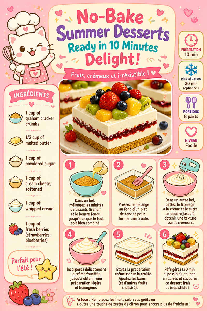 Desserts d'été sans cuisson prêts en 10 minutes de délice !