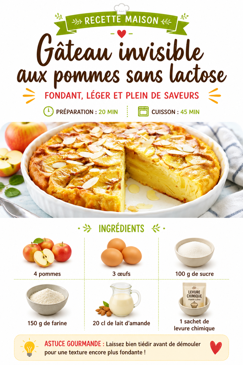 Gâteau invisible aux pommes sans lactose