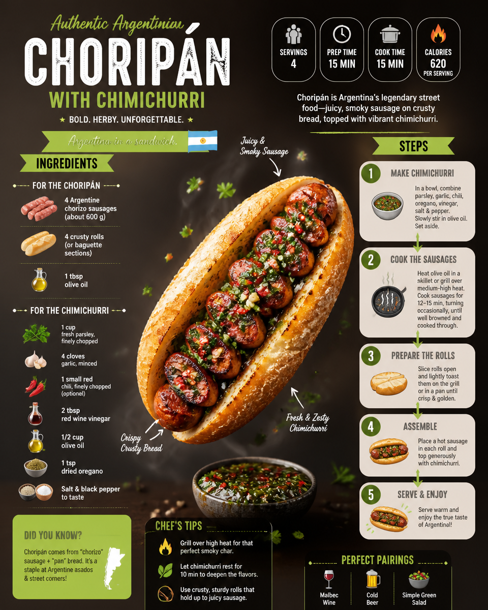 Authentic Argentinian Choripán with Chimichurri Recipe | Easy Argentinian Recipes, Spanish Sausage Recipes, BBQ Catering Ideas