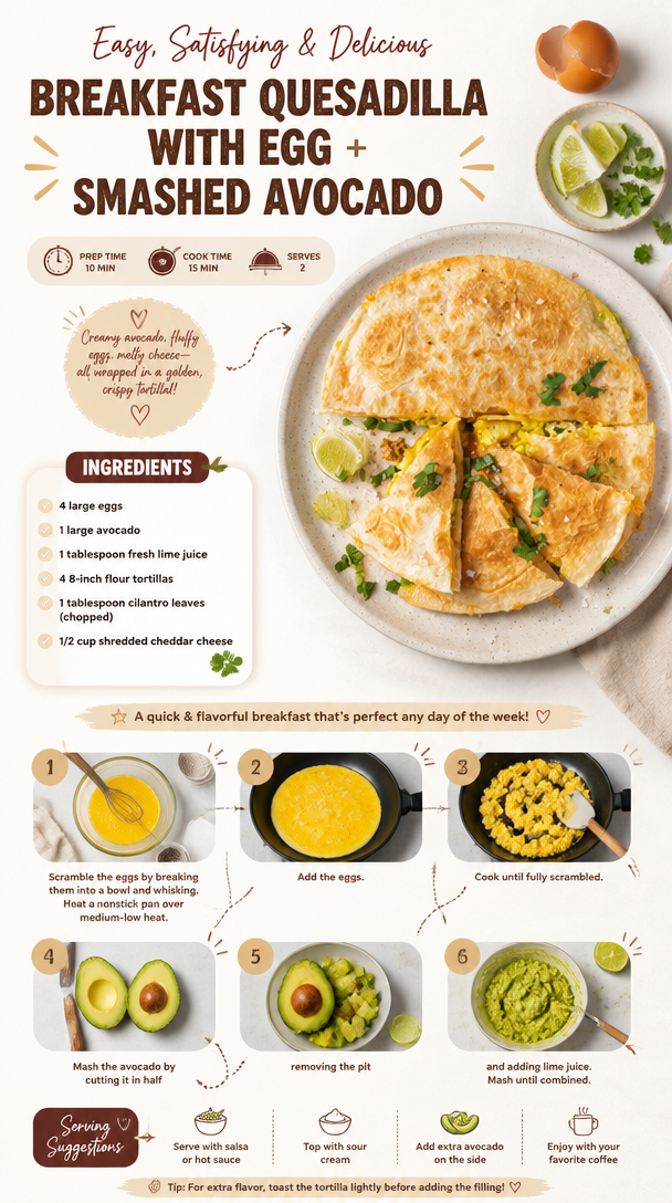Breakfast Quesadilla with Egg + Smashed Avocado