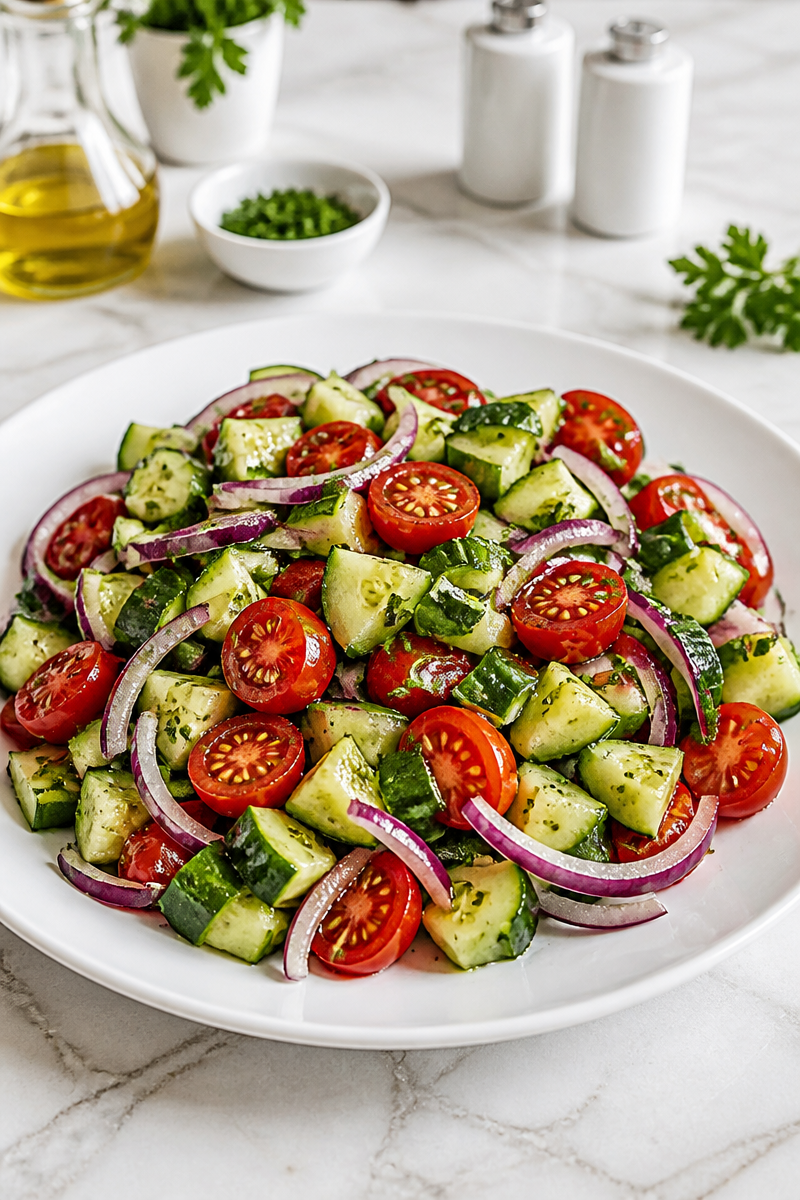Fresh Cucumber Tomato Red Onion Salad