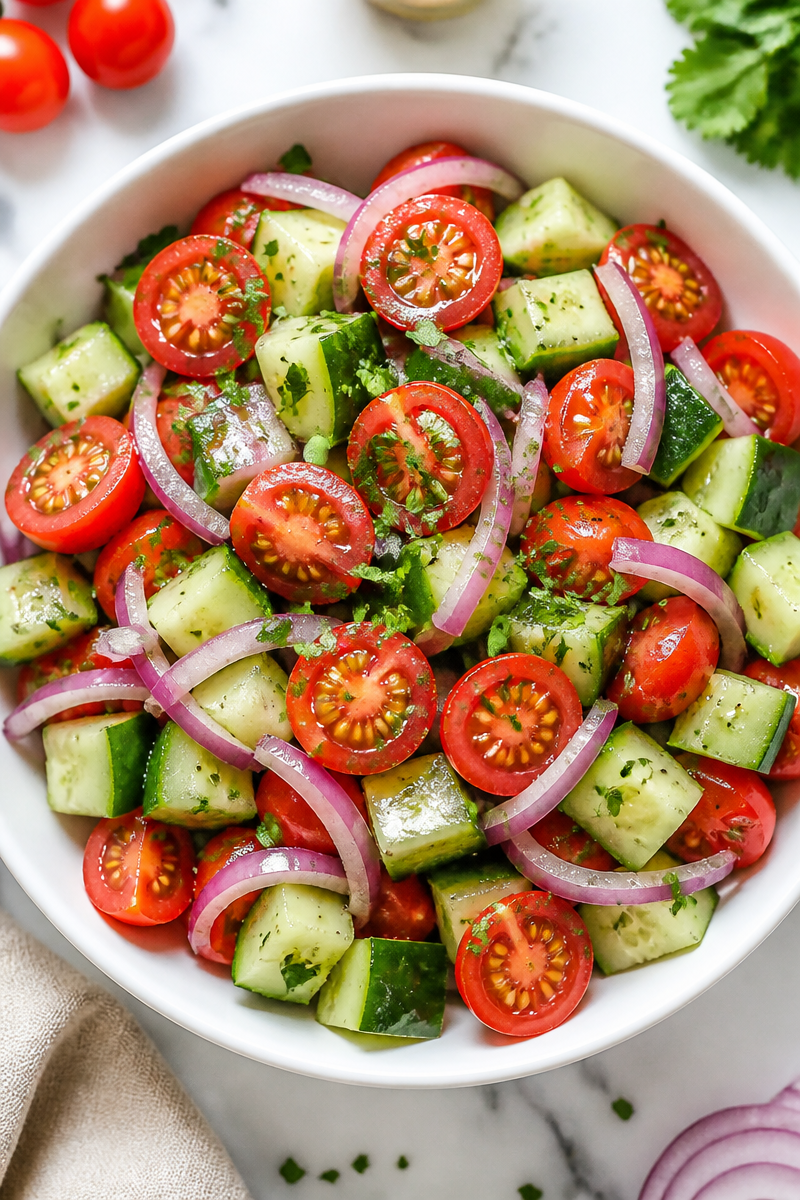 Fresh Cucumber Tomato Red Onion Salad
