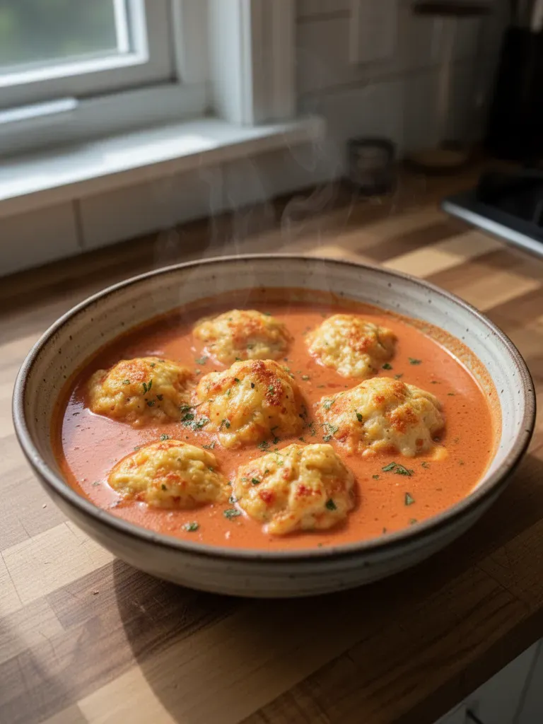 Creamy Tomato Soup & Cheesy Cheddar Bay Dumplings: A Comforting Delight!
