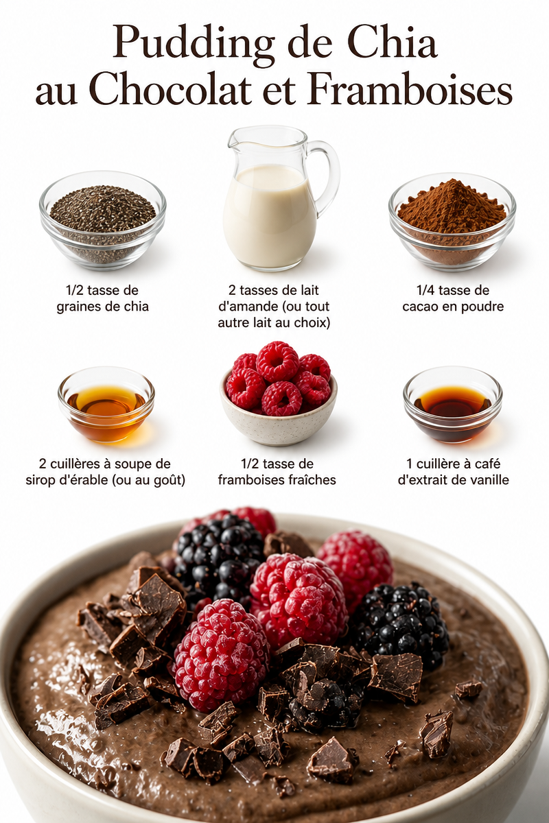 Chia Pudding with Chocolate and Raspberries