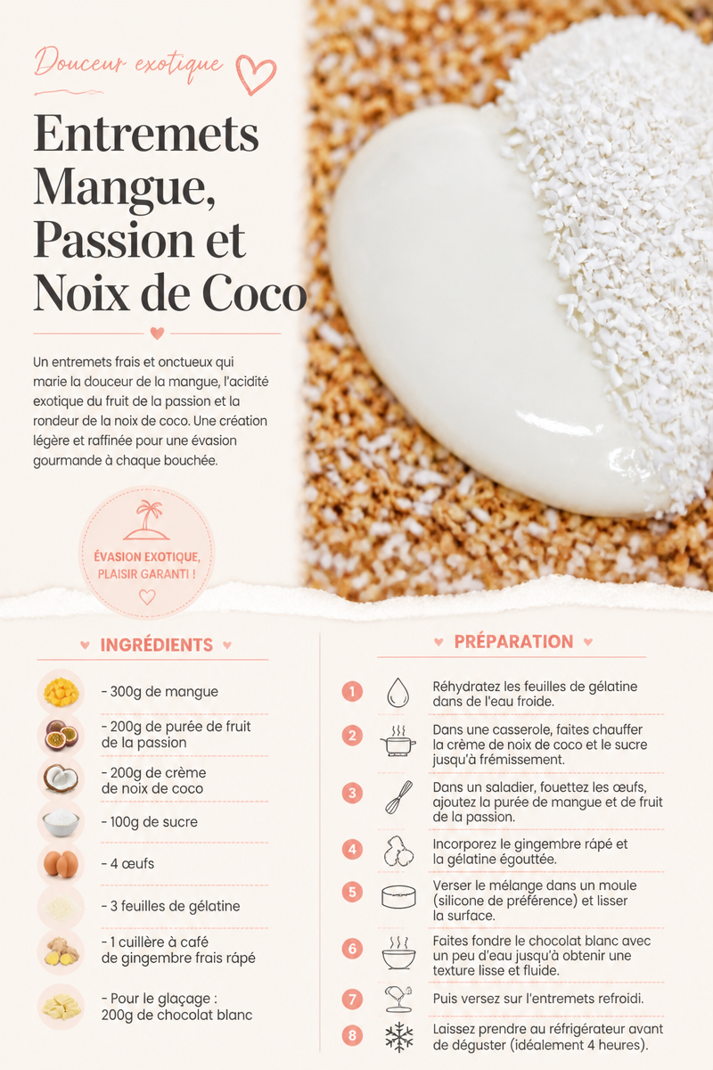 Entremets Mangue, Passion et Noix de Coco
