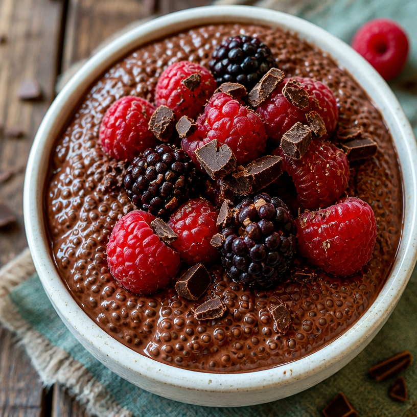 Chia Pudding with Chocolate and Raspberries