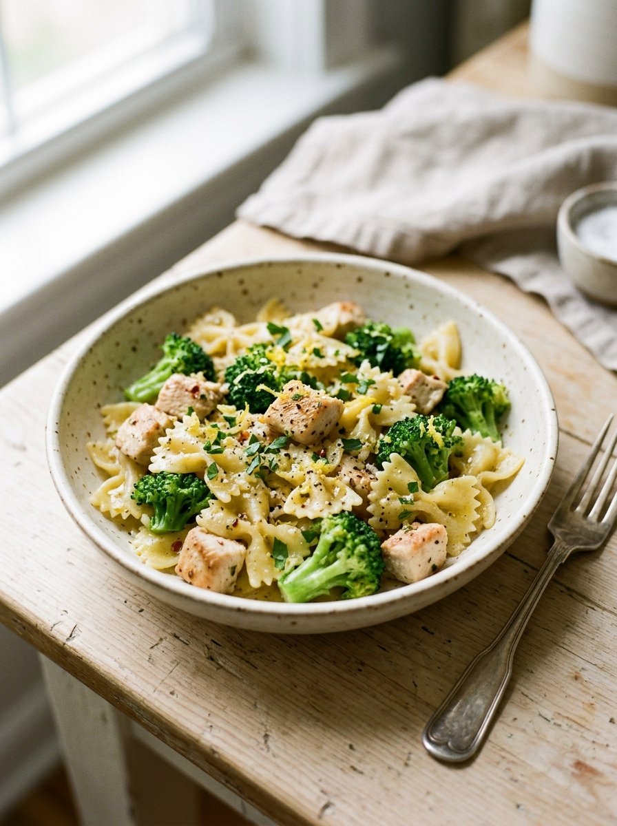 Cowboy Butter Lemon Bowtie Chicken with Broccoli