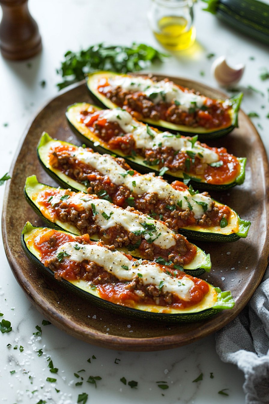 Easy Ground Beef Zucchini Boats