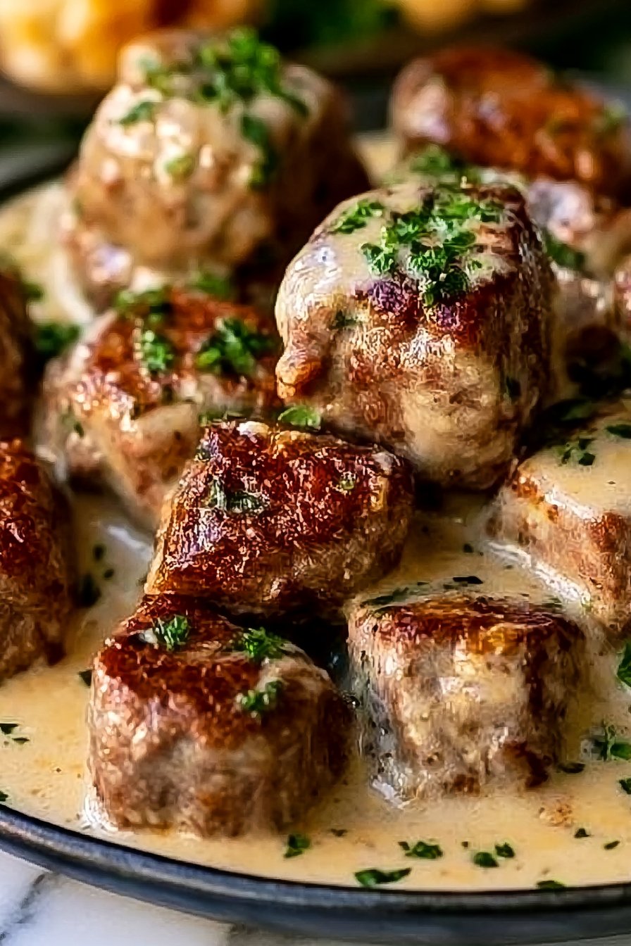 Garlic Butter Steak Bites with a Rich Parmesan Cream Sauce