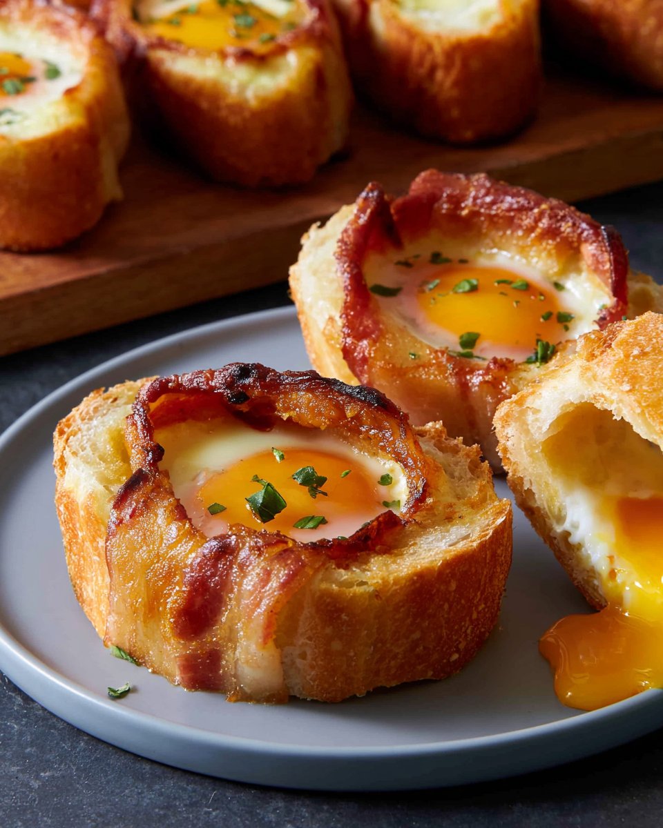 Gefüllte Frühstücksbrötchen mit Ei, Bacon und Käse