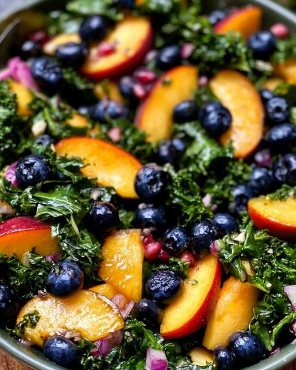 Peach and Blueberry Kale Salad