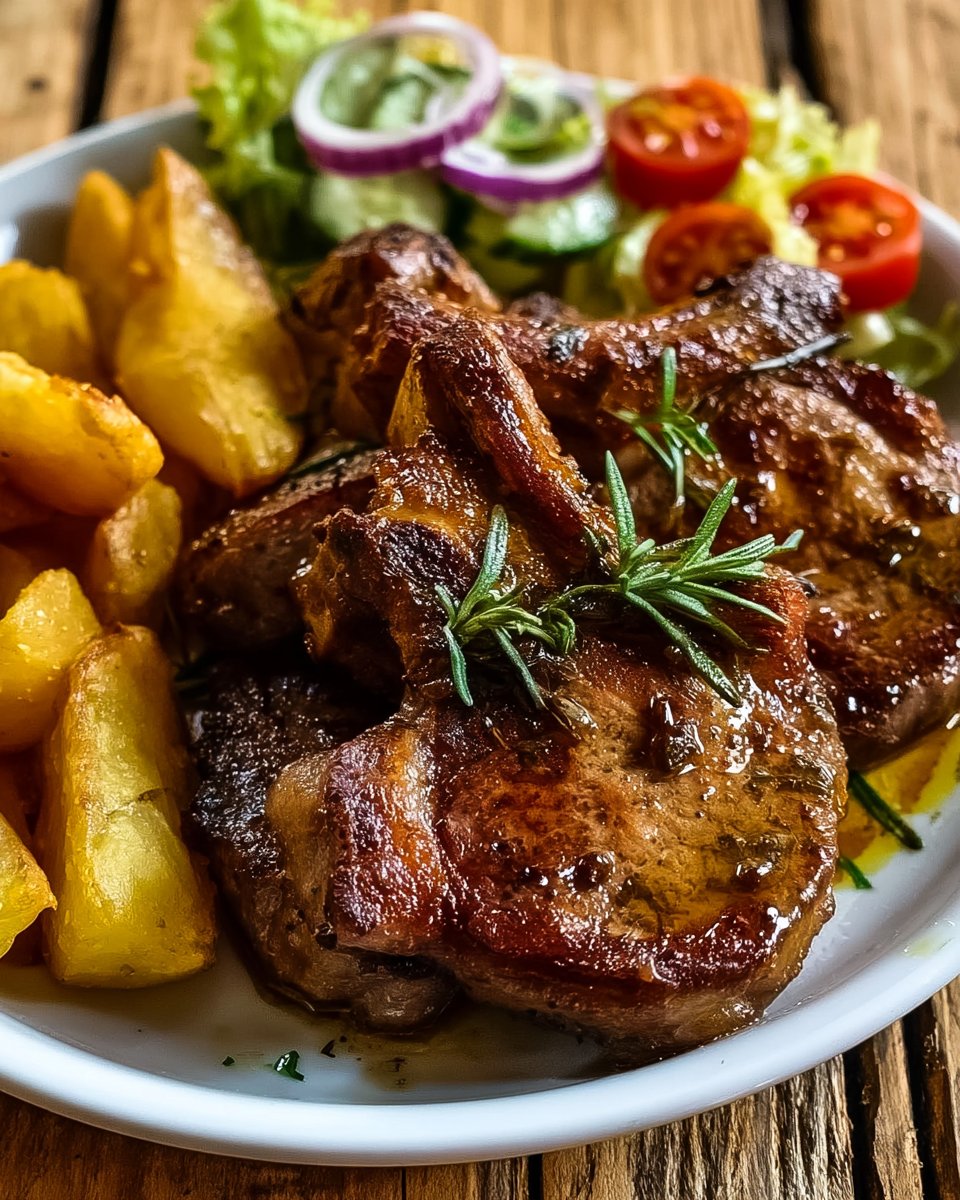 Herb-Grilled Lamb Chops with Golden Potato Wedges & Fresh Cucumber Salad