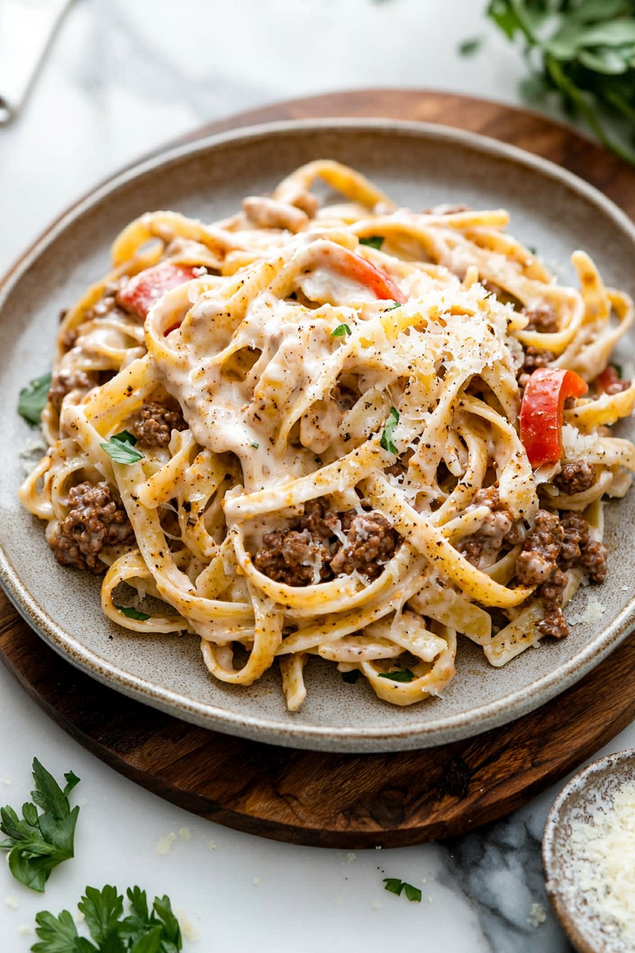 Creamy Cajun Beef Pasta