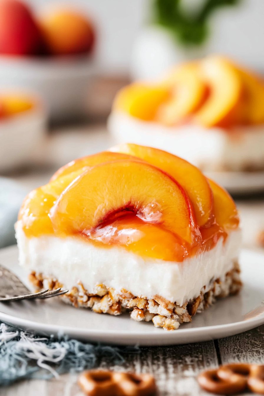Peach Pretzel Salad Dessert