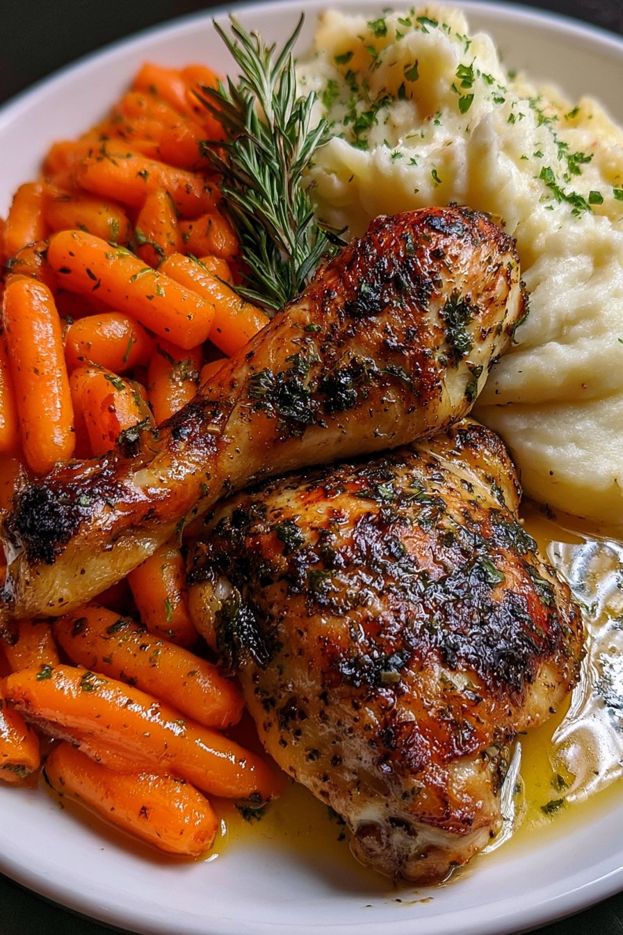 Herb Butter Roasted Chicken Drumsticks with Creamy Mashed Potatoes & Glazed Carrots 26 Herb Butter Roasted Chicken Drumsticks with Creamy Mashed Potatoes & Glazed Carrots