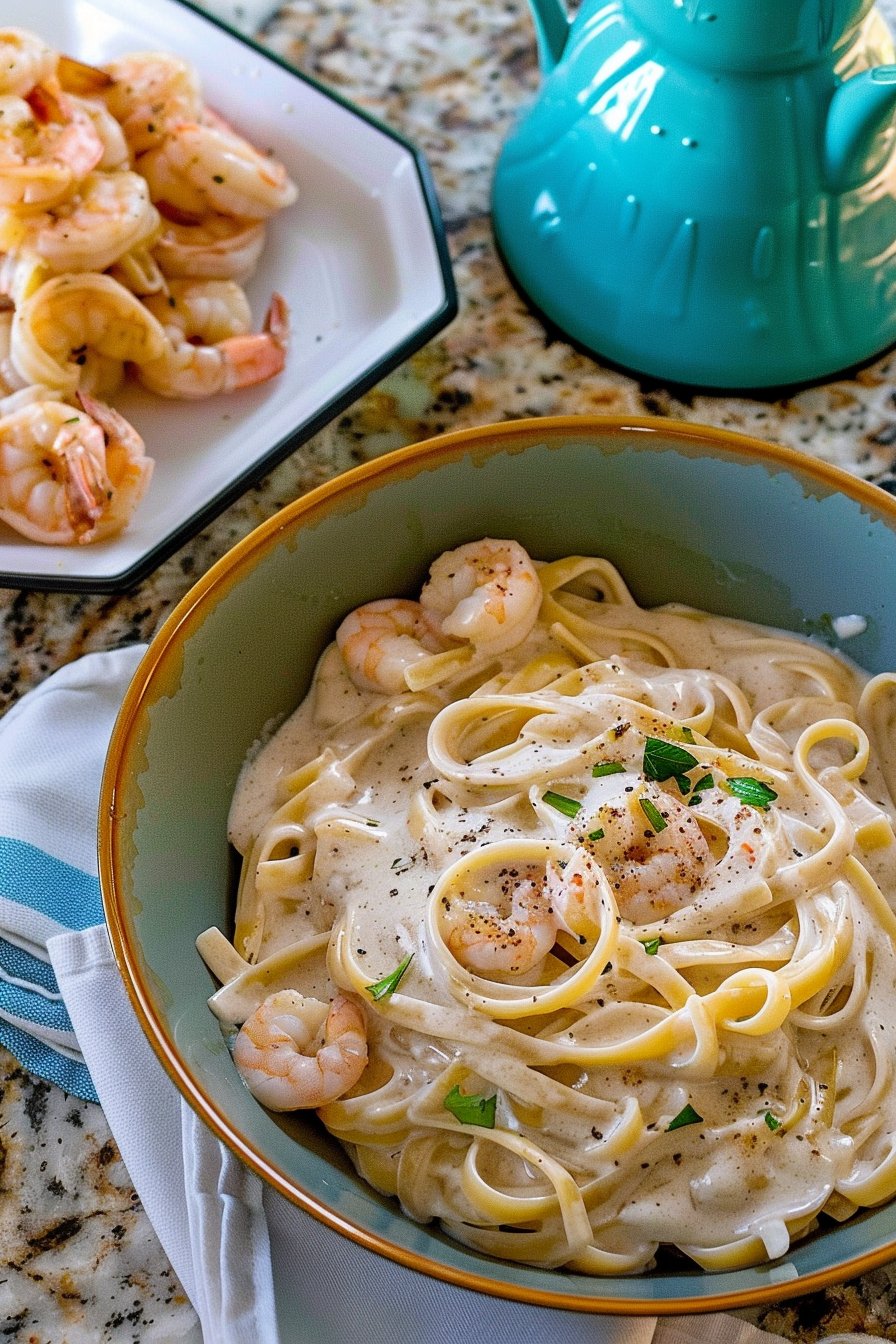 One Pan Shrimp Fettuccine Alfredo