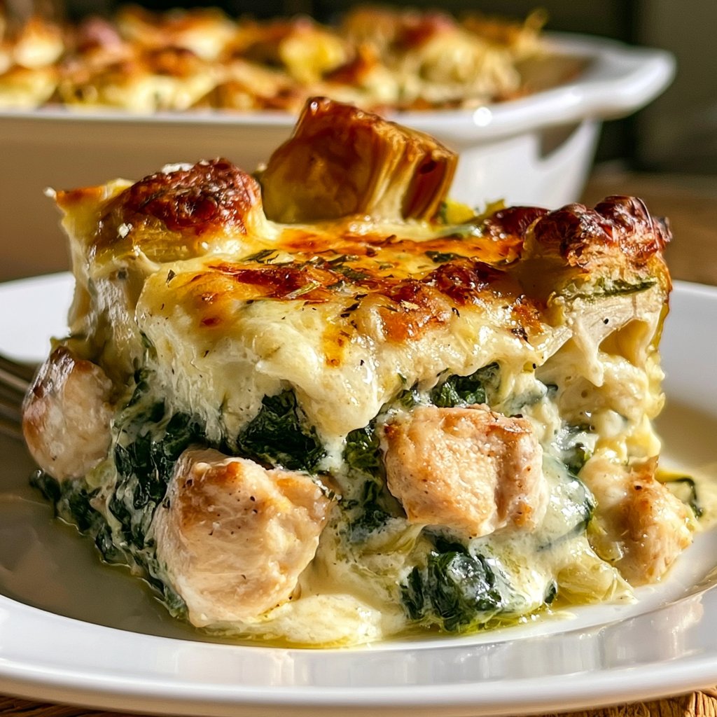 Protein-Packed Spinach Artichoke Chicken Casserole