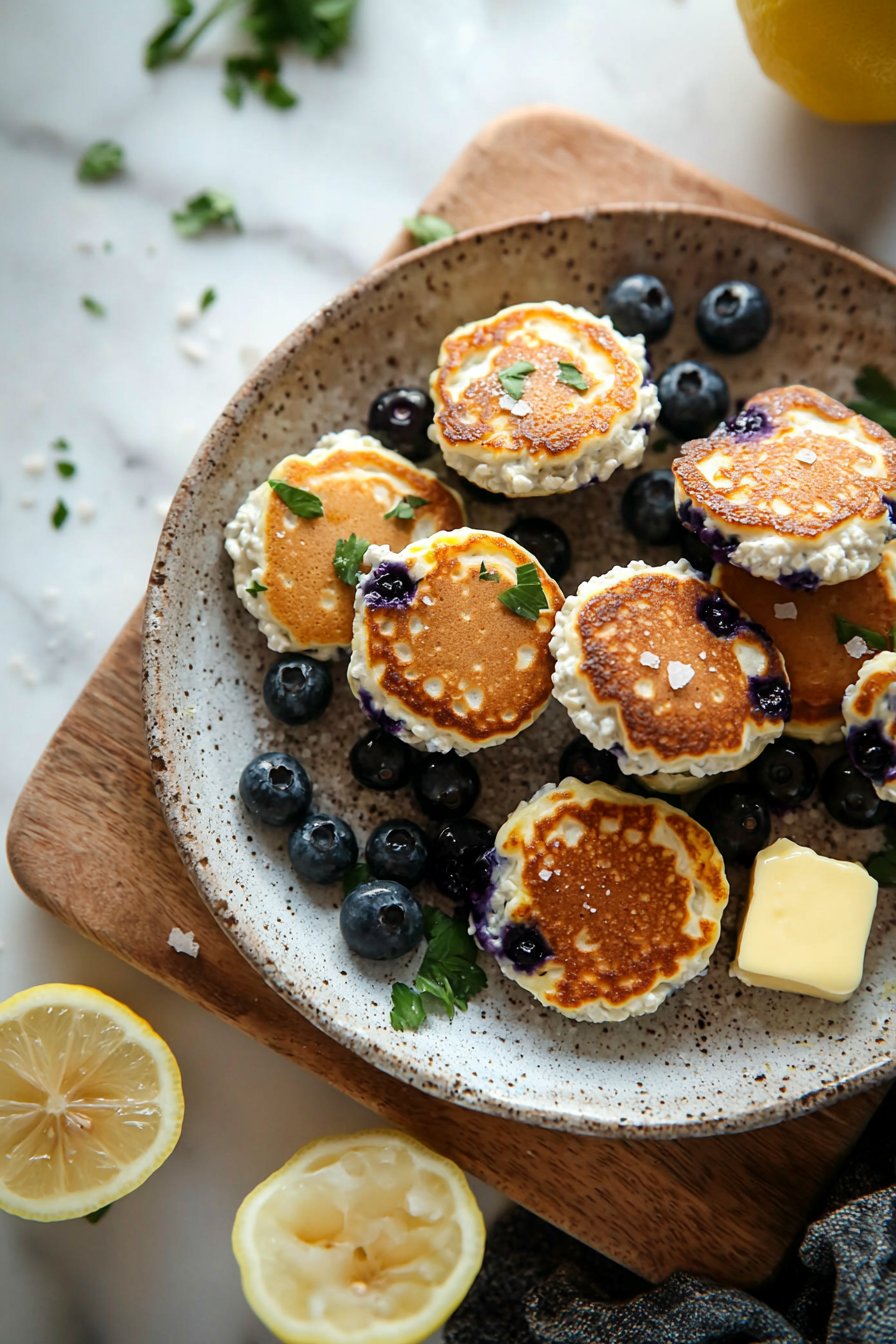Lemon Blueberry Cottage Cheese Pancake Bites
