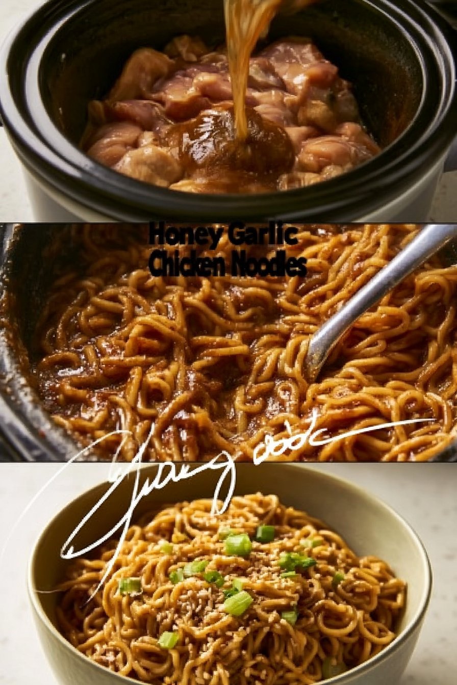 Crockpot Honey Garlic Chicken Noodles