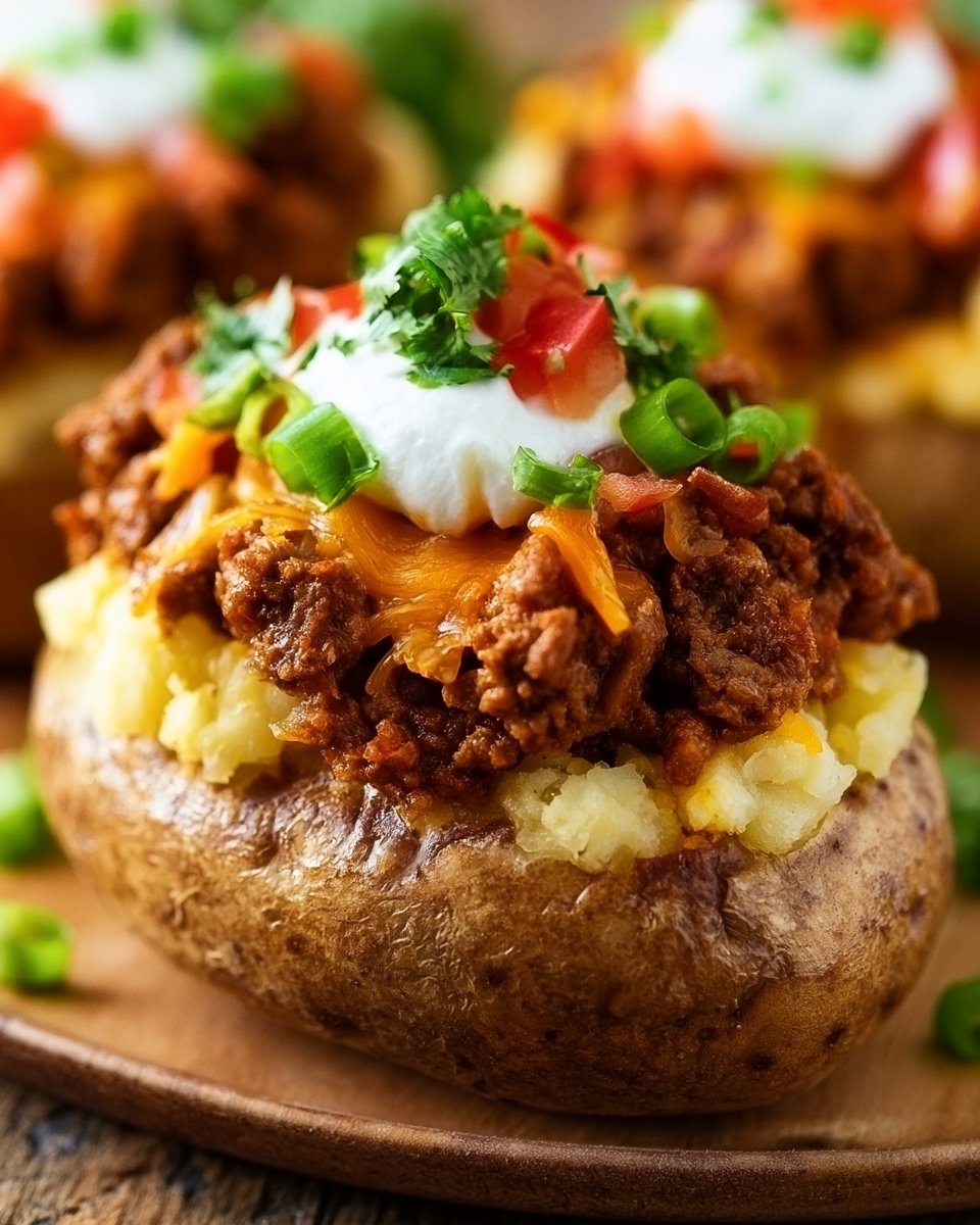 Loaded Taco Potatoes with Seasoned Beef and Cheese