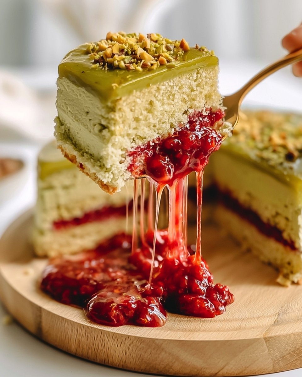 Creamy No-Bake Pistachio Raspberry Ladyfinger Cake
