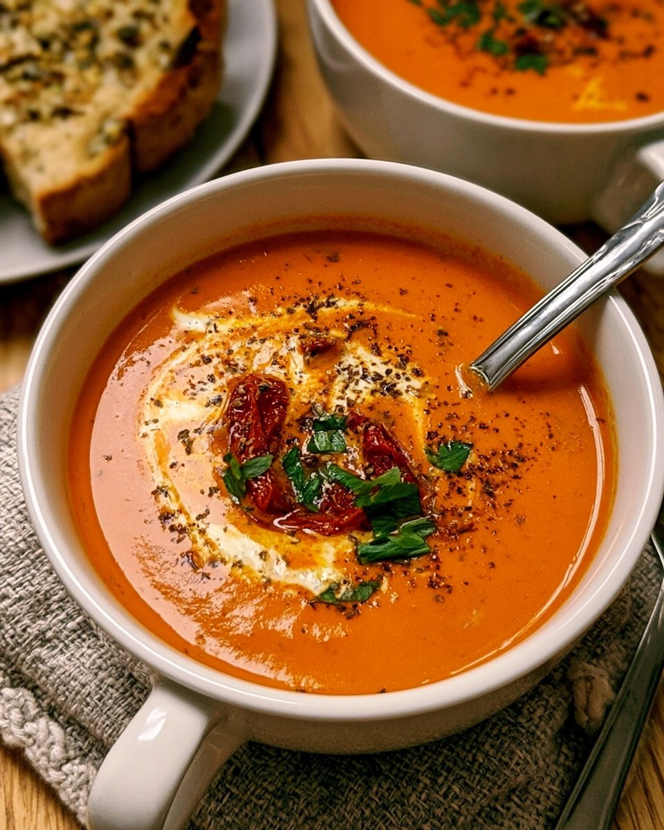 Creamy Tomato Soup with Roasted Garlic