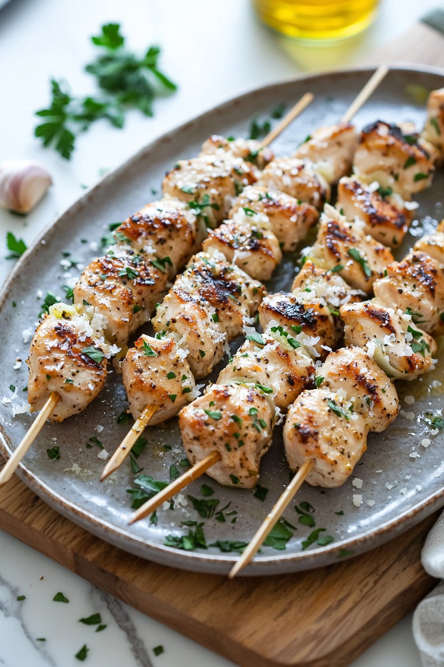 Knoblauch Parmesan Hähnchenspieße