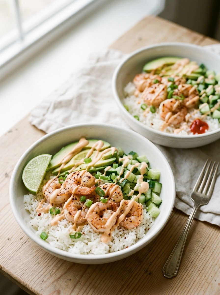 Shrimp Rice Bowls with Spicy Mayo