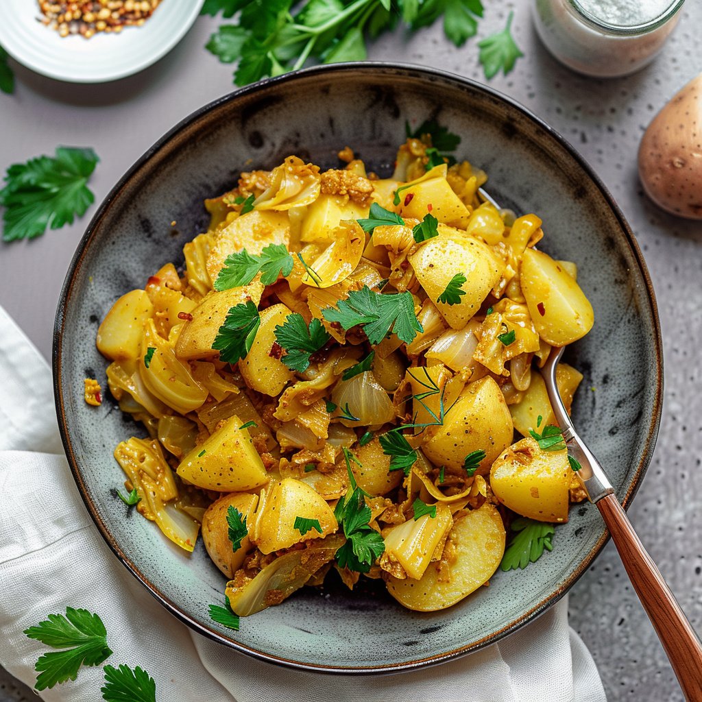 One Pan Turmeric Cabbage and Potatoes