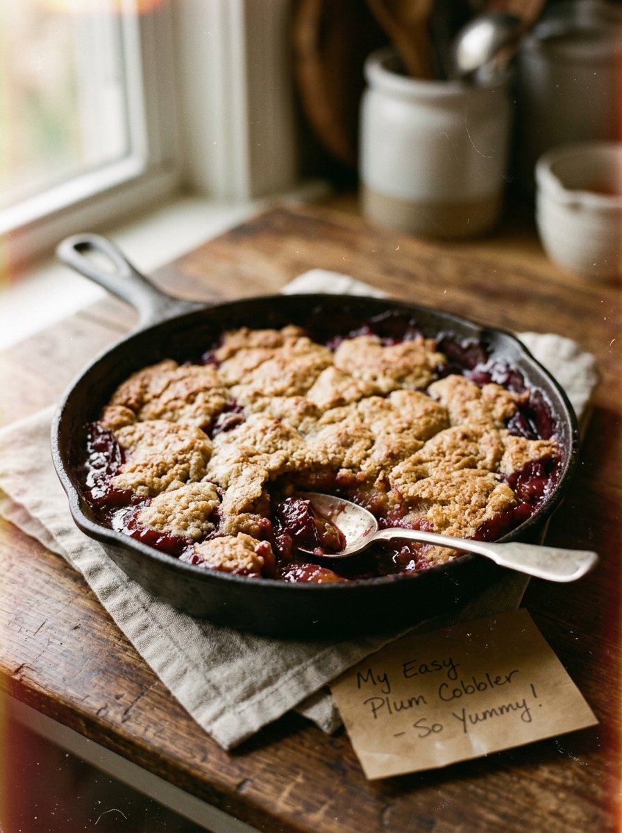 Irresistible Easy Skillet Plum Cobbler