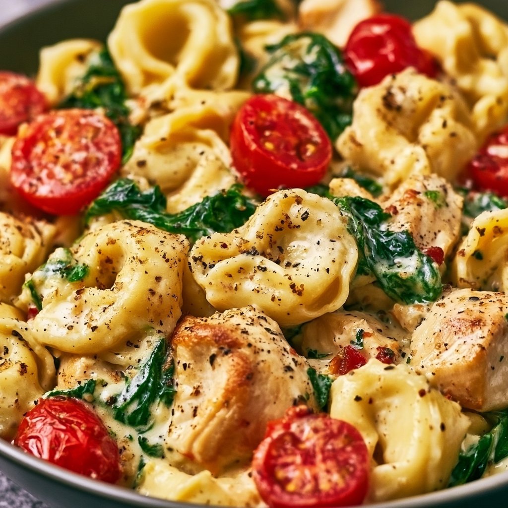 Cremige Tortellini mit Hähnchen, Spinat und Cherrytomaten