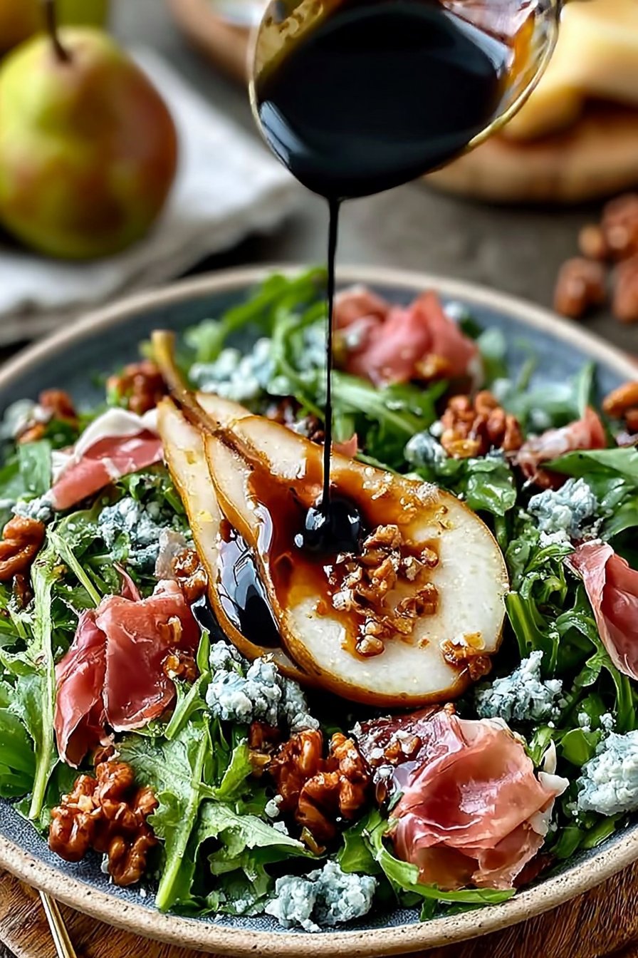 Crisp Pear and Prosciutto Salad with Baby Arugula and Walnuts 2 Pear and Prosciutto Salad