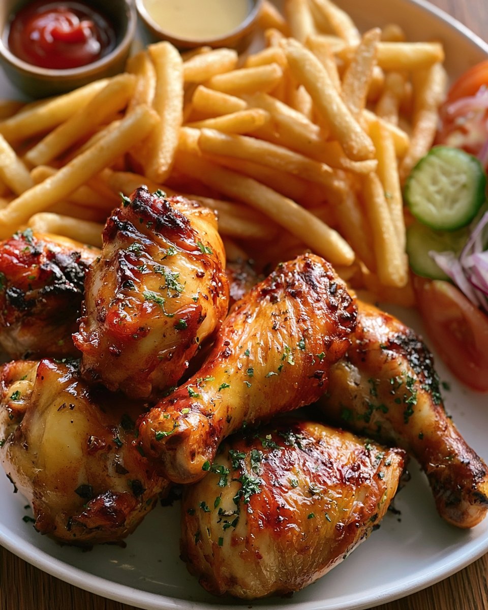Herb Roasted Chicken Drumsticks with Seasoned Fries & Fresh Salad