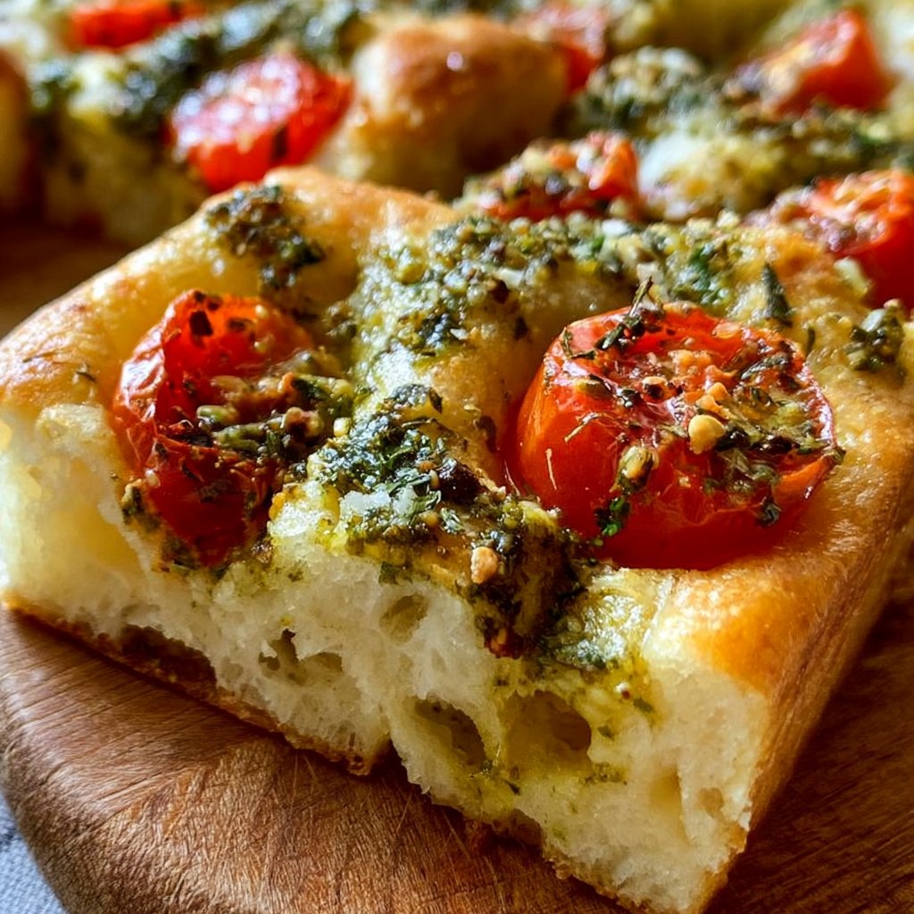 Die beste Focaccia mit Pesto und Tomaten