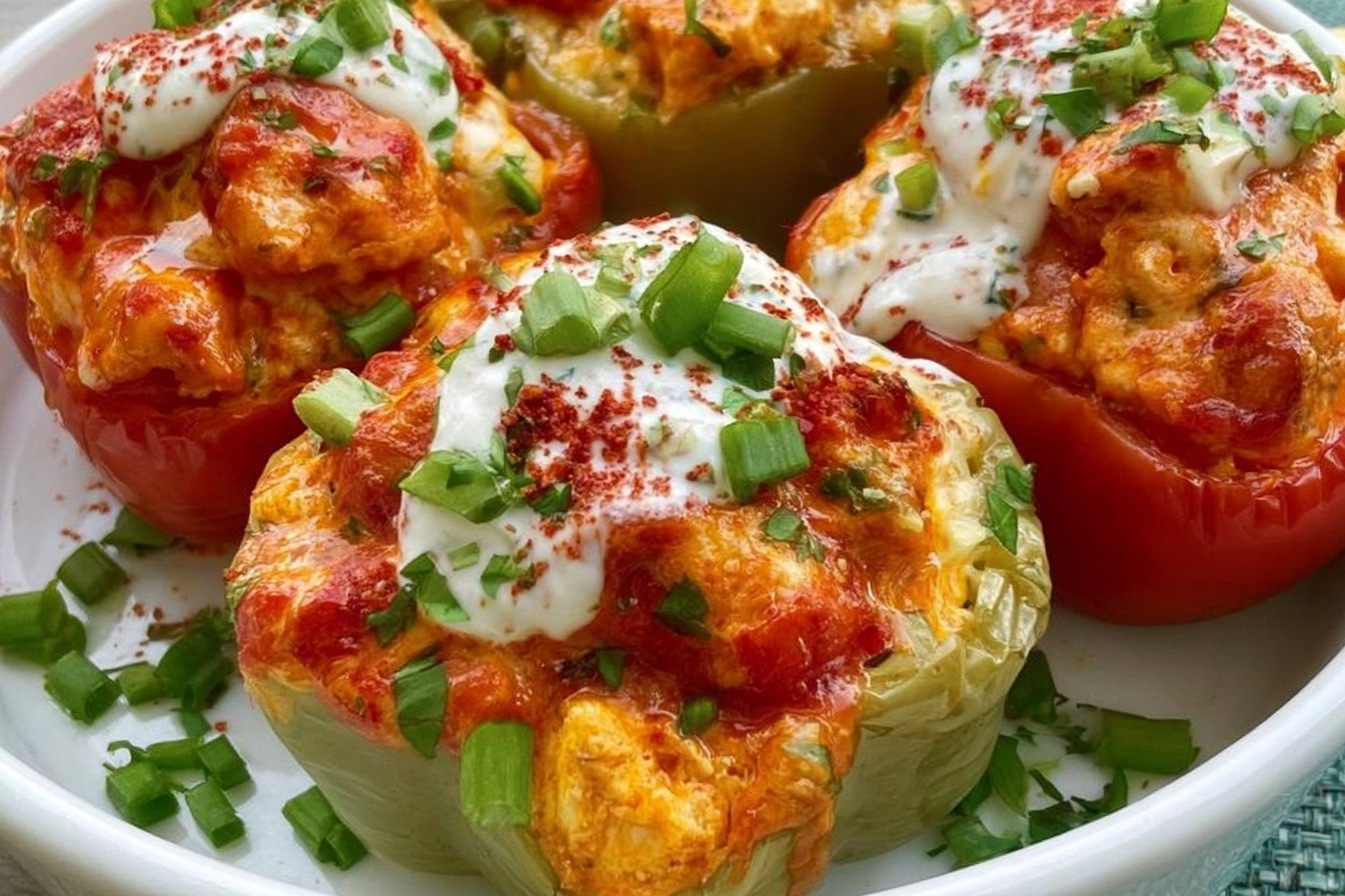Buffalo Chicken Stuffed Bell Peppers Easy Weeknight Dinner