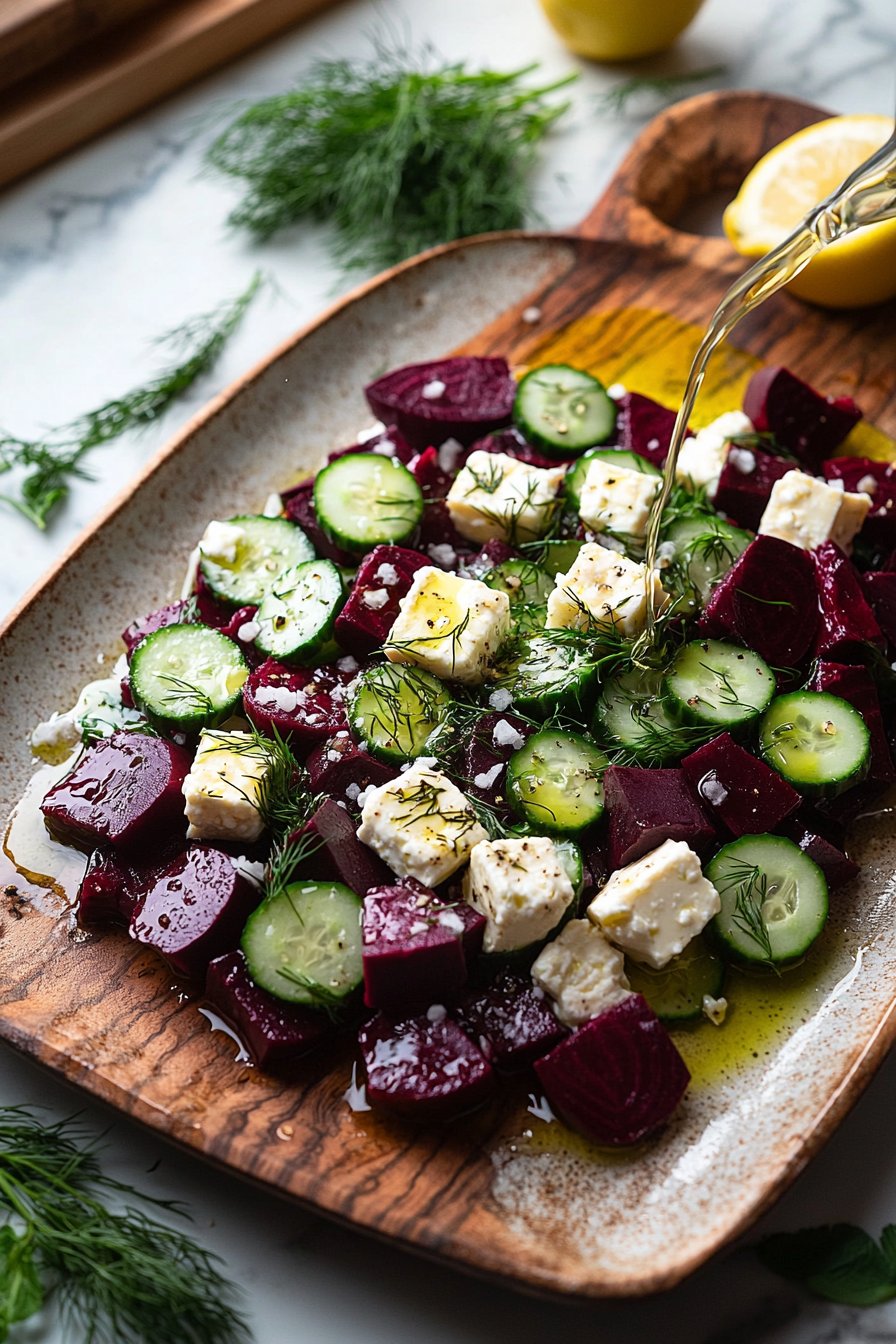 Rote Bete Feta Salat mit Gurke und Dill