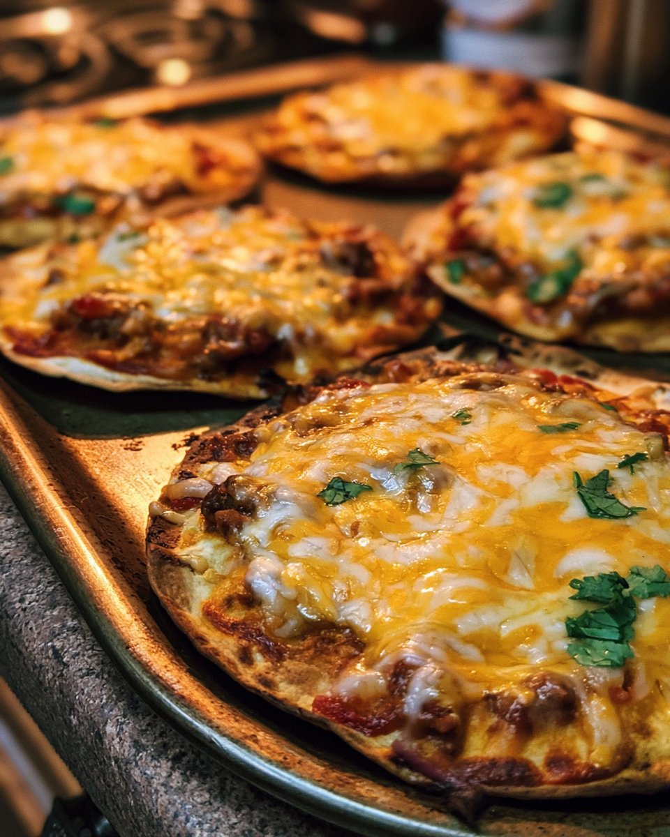 Cheesy Beef Tortilla Pizzas