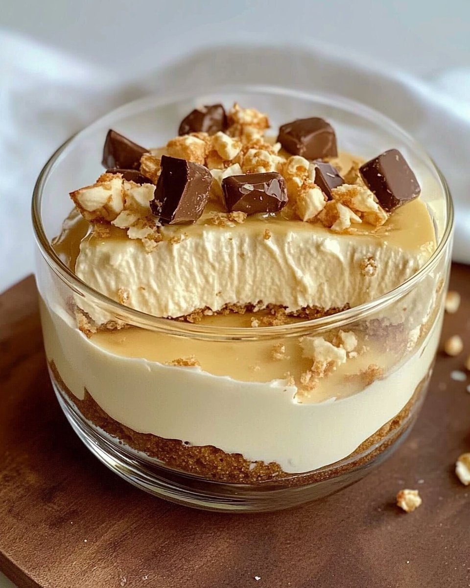 Hoher Protein Weißer Snickers Cheesecake Schüssel