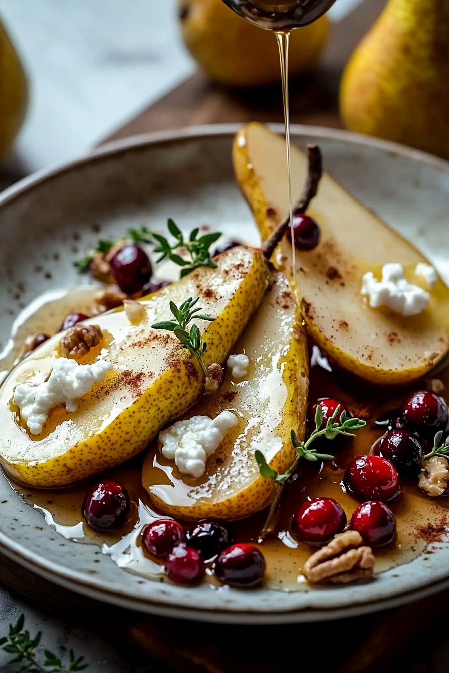 Baked Pears with Goat Cheese and Honey with Cranberries