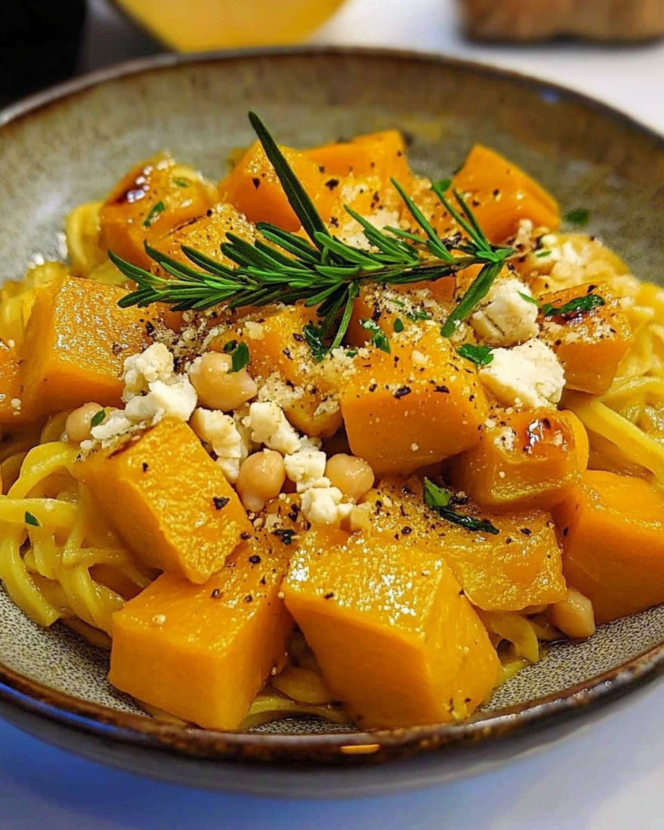 Hokkaido-Kürbis mit Kichererbsennudeln
