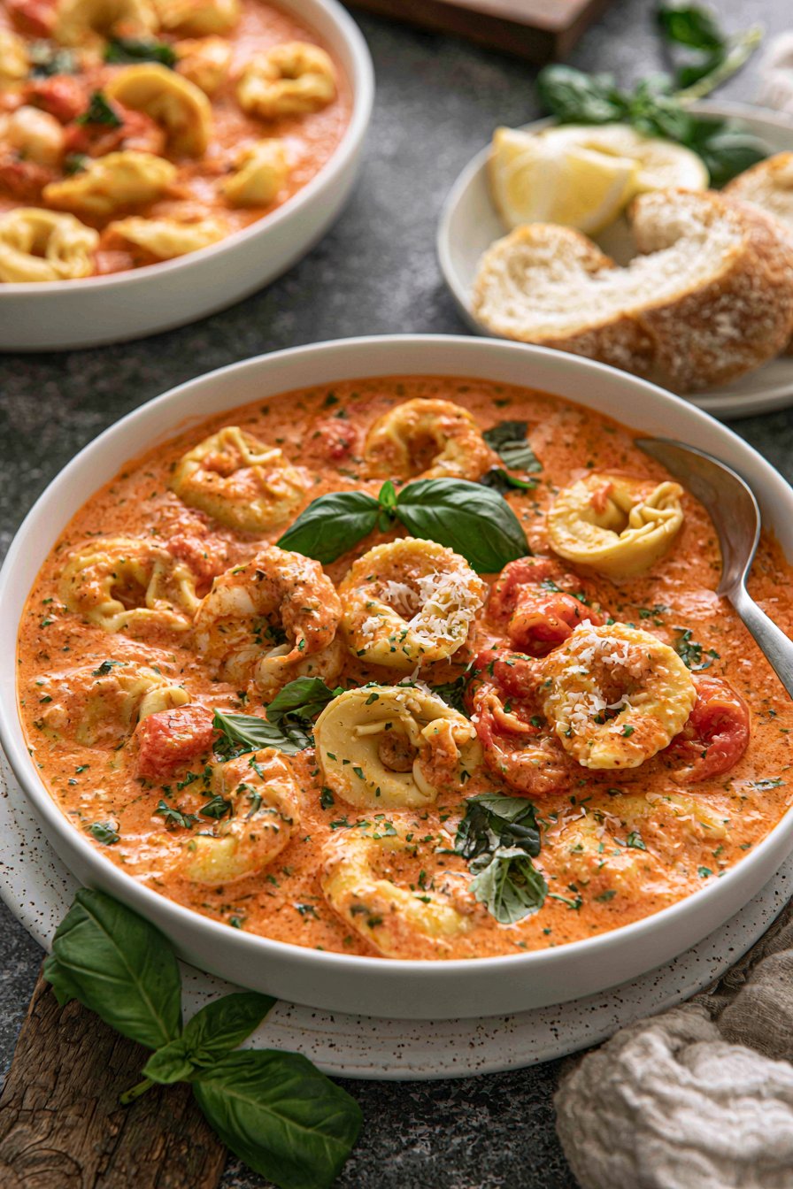 Slow Cooker Creamy Tomato Basil Tortellini Soup