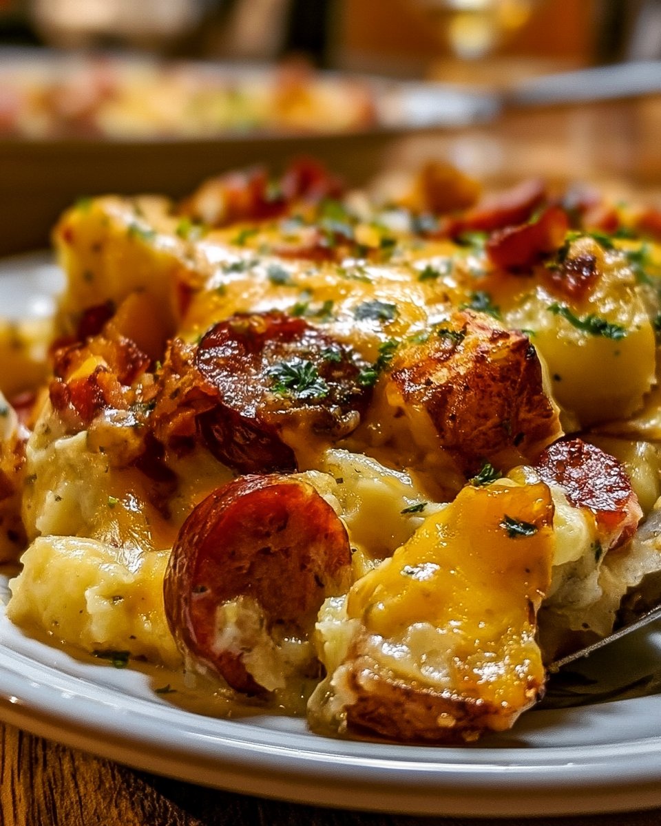 Kielbasa Sausage Cheesy Potato Casserole Recipe