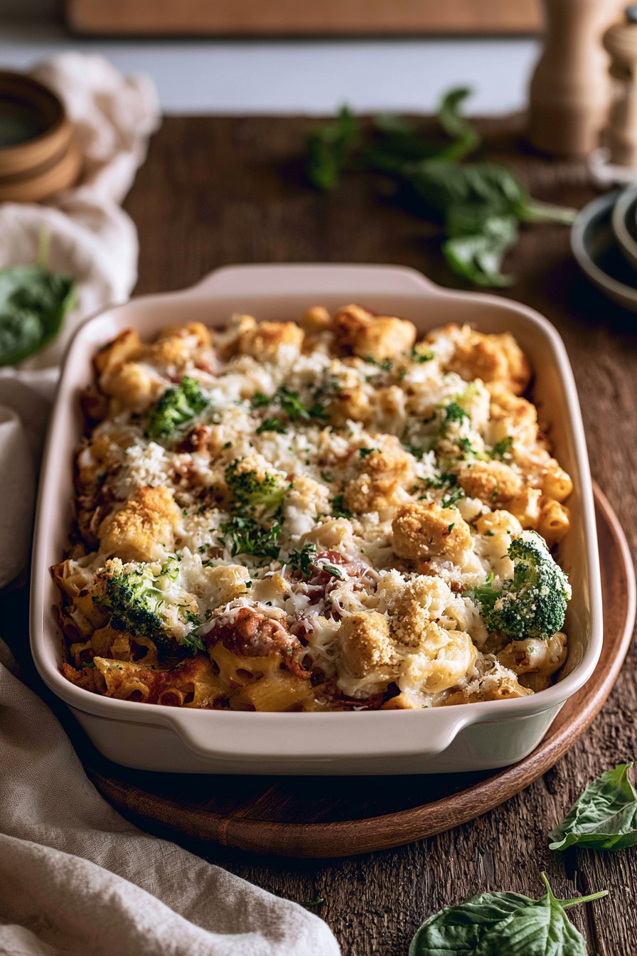 Chicken Nugget and Broccoli Rigatoni Casserole