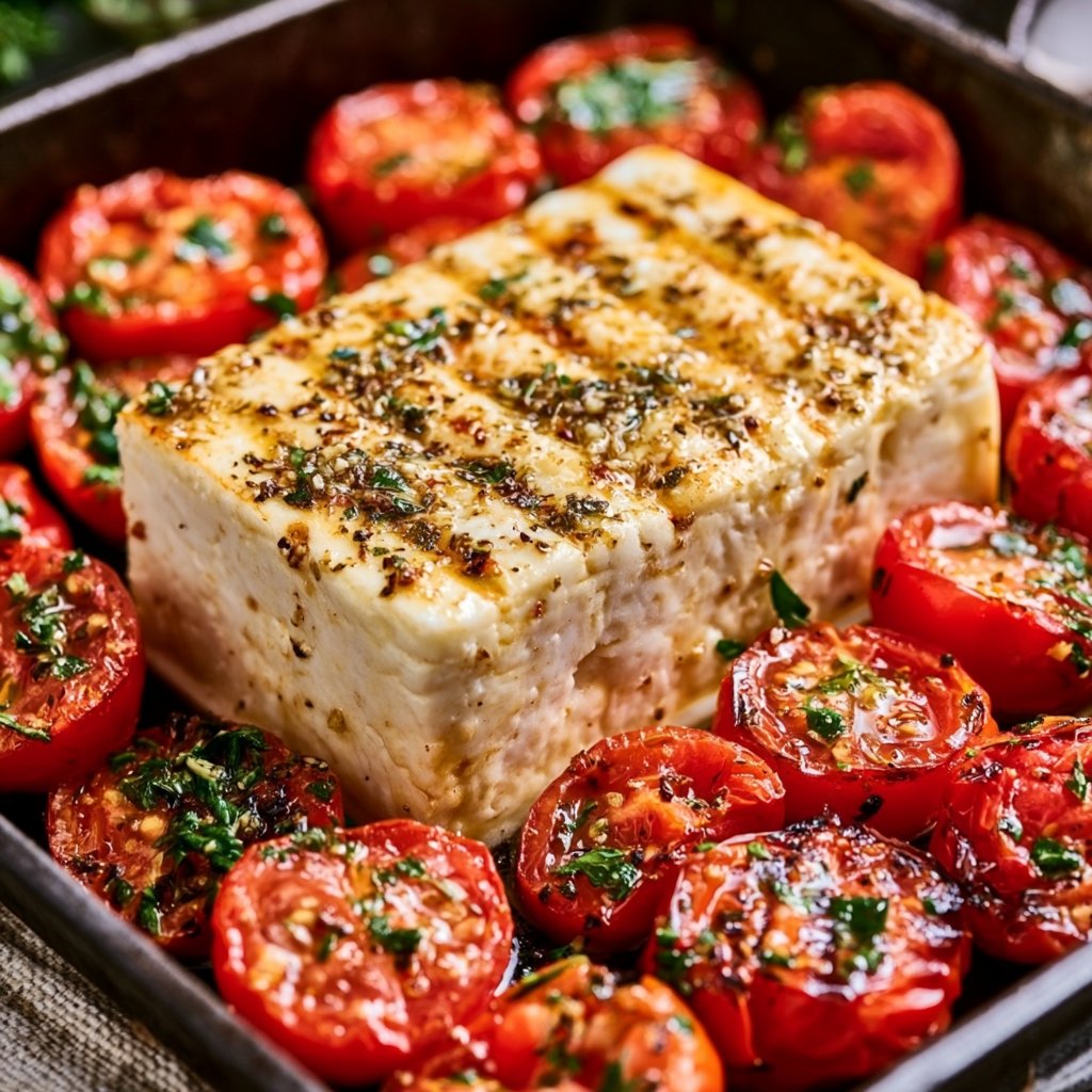 Feta vom Grill mit Tomaten und Kräutern