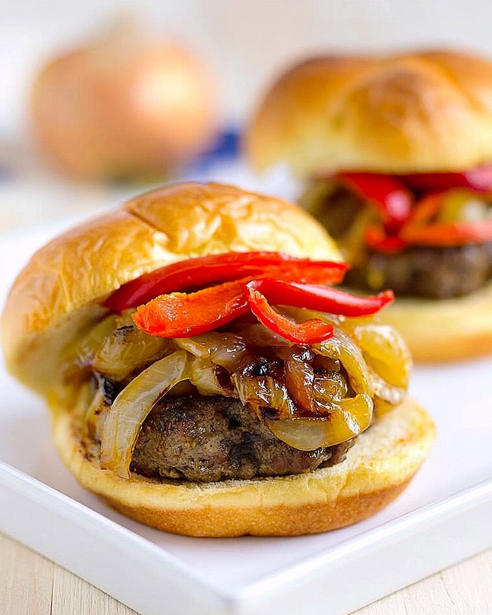 Smoky Pepper and Onion Cheeseburger