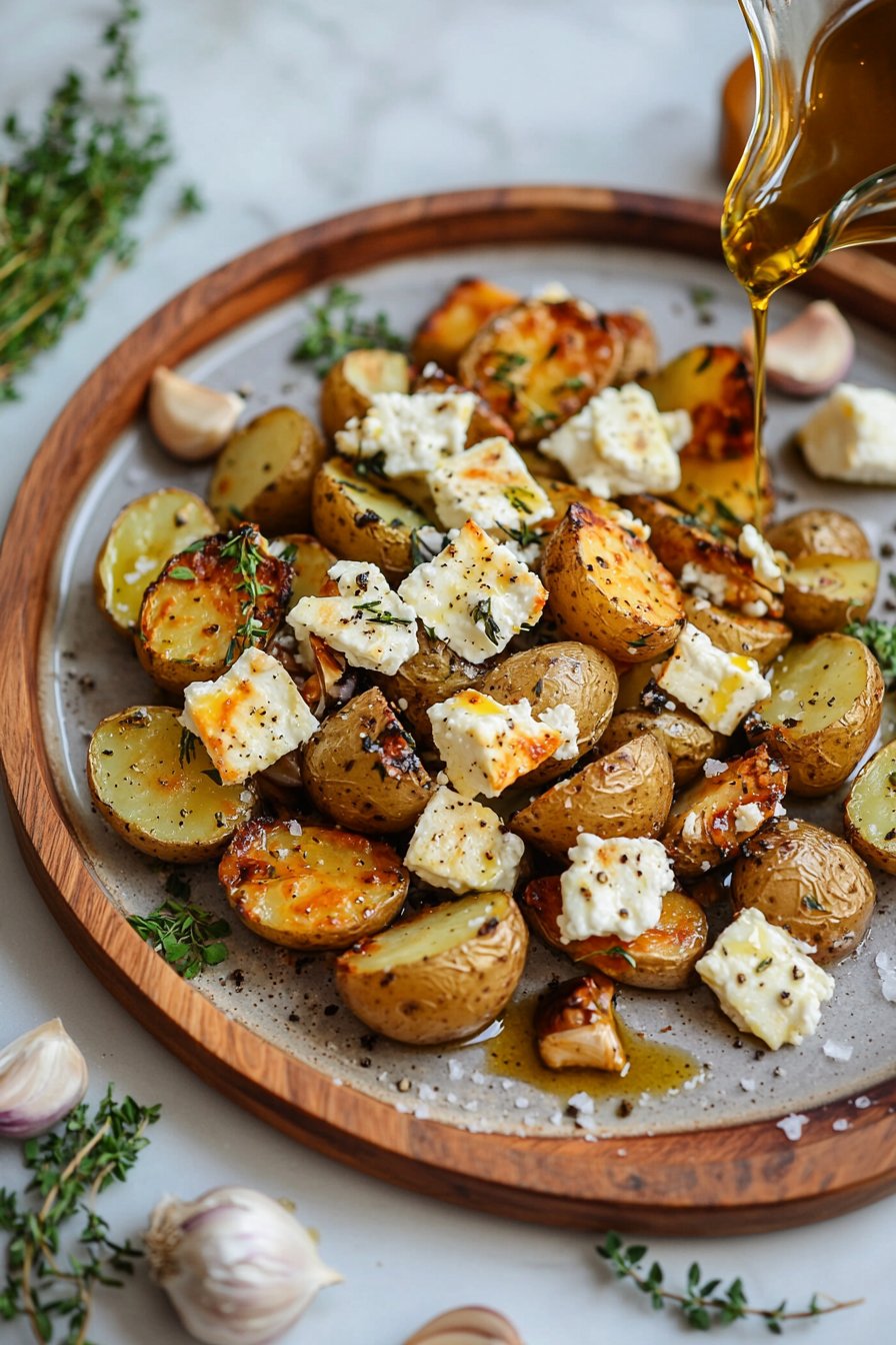 Roasted Potatoes with Baked Feta and Garlic