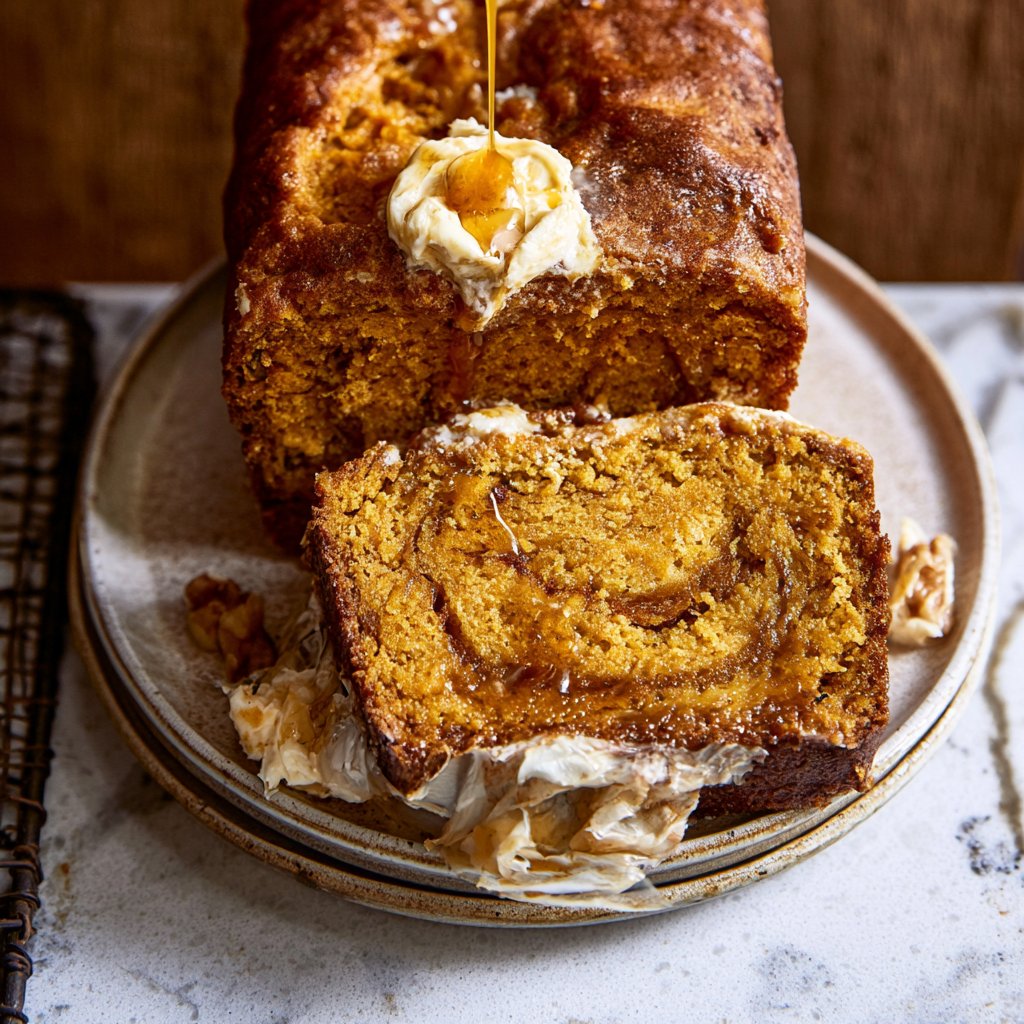 Cream Cheese Swirled Pumpkin Bread with Salted Maple Butter
