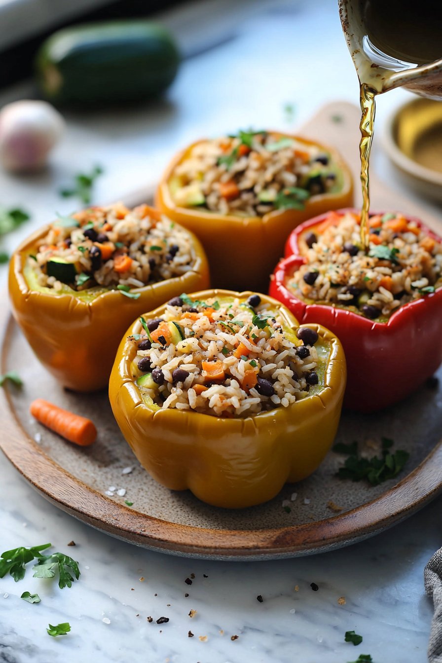 Gefüllte Paprika mit Reis und Gemüse