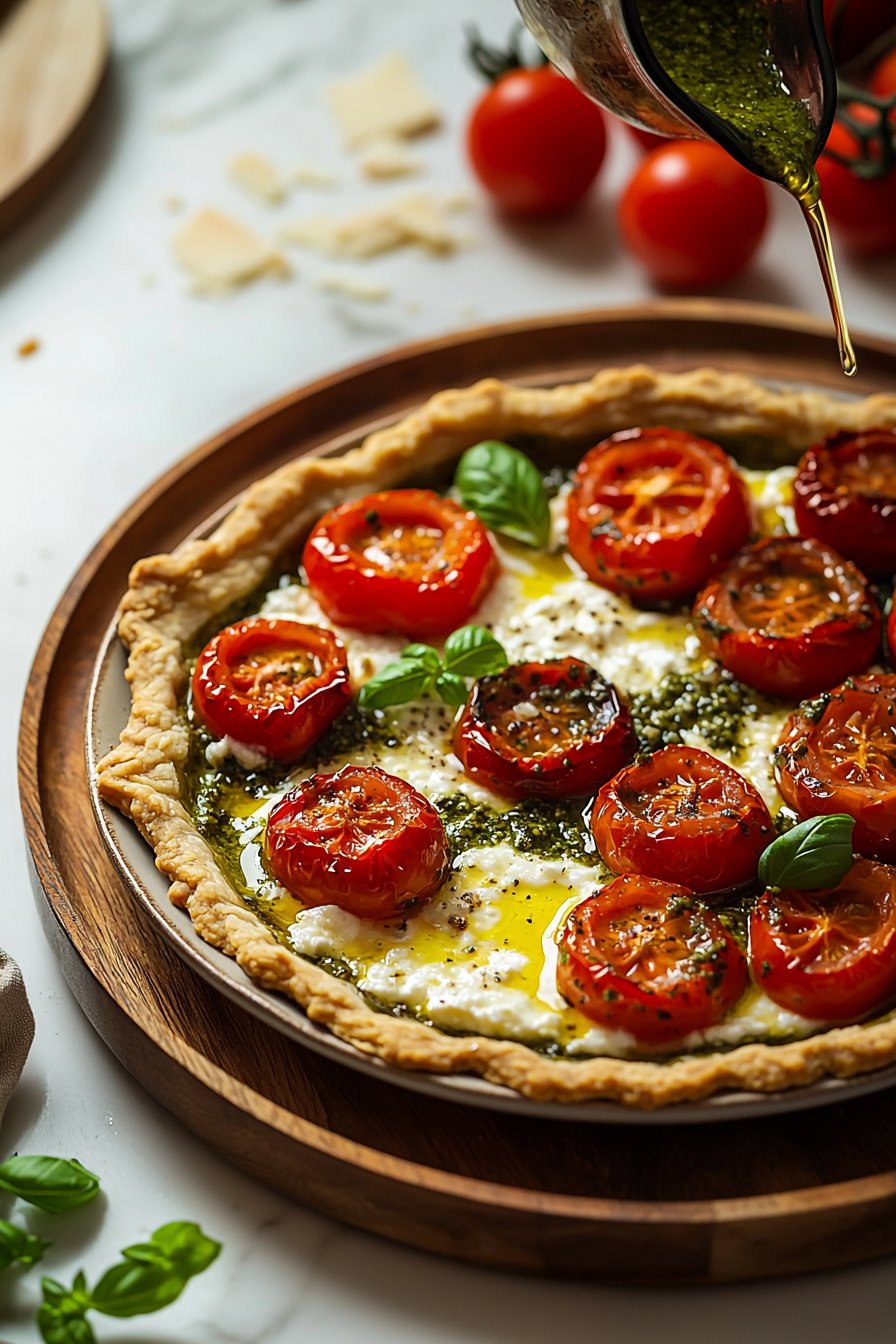 Roasted Tomato Tart with Ricotta and Pesto